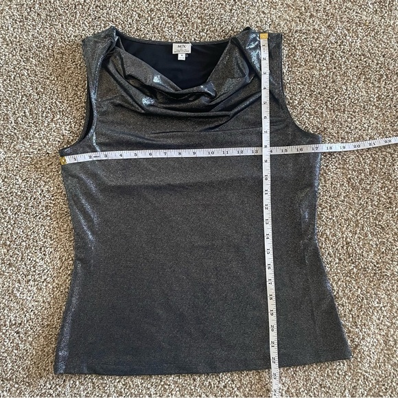 MIX by Tahari Metallic Liquid Cowl Neck Blouse Womens M Black Shimmer Sleeveless - Picture 7 of 9